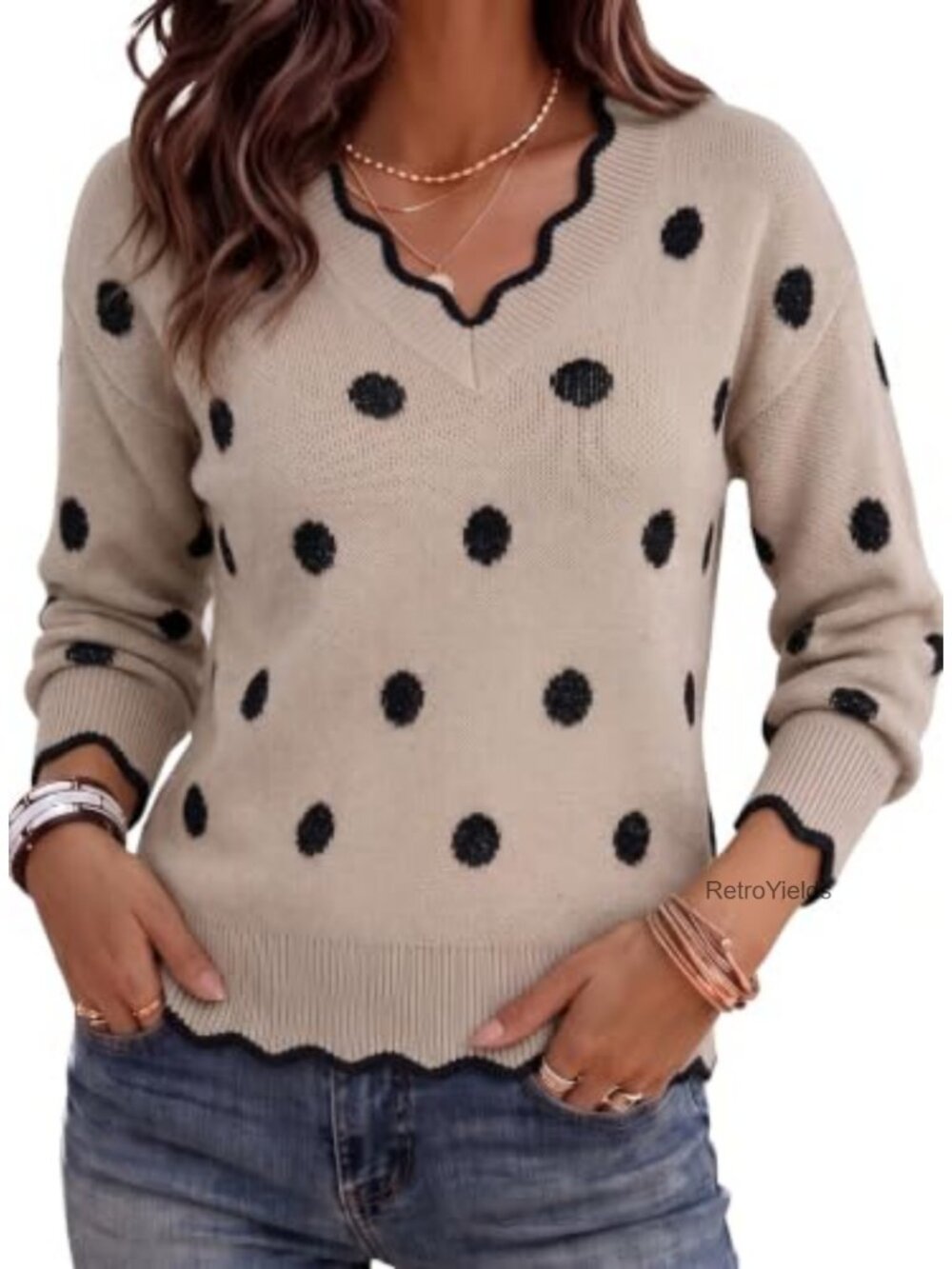 Women's V-Neck Fuzzy Knit Pullover Sweater Long Sleeve Going Out Top